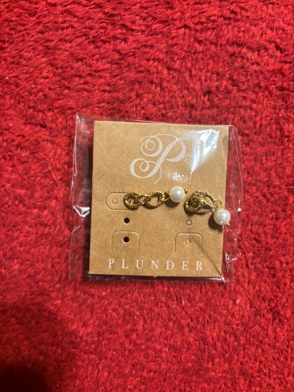Plunder Gold Chain Earrings with Pearl Accents. New